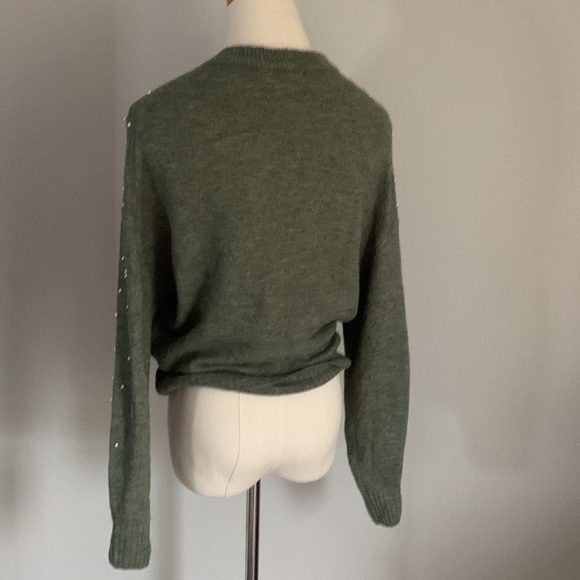 H&M wool blend sweater with pearl detail green size xs - Picture 3 of 6